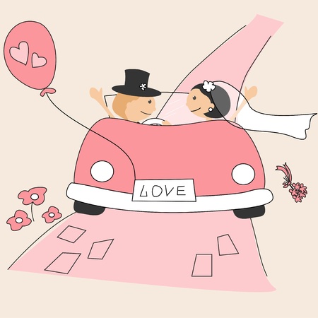 Wedding invitation with  funny bride and groomのイラスト素材