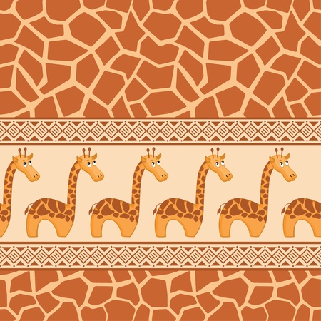 African seamless patterns with cute giraffe and giraffe skin.のイラスト素材