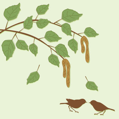 Easter Card with branch , eggs and birdsのイラスト素材