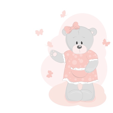 Teddy bear and butterflyのイラスト素材