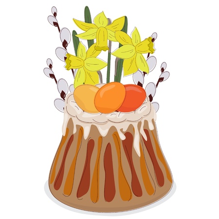 Easter Card with Easter cake, eggs and spring flowersのイラスト素材