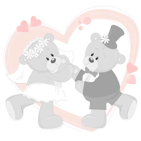 Wedding invitation with dancing cute Teddy Bearsのイラスト素材
