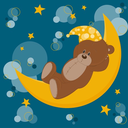 Card with sleeping teddy bear on moonのイラスト素材