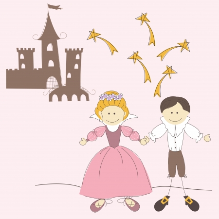 Invitation card with princess castle , princess and princeのイラスト素材