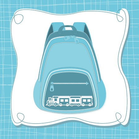 baby boy arrival scrapbook card with stylish backpackのイラスト素材