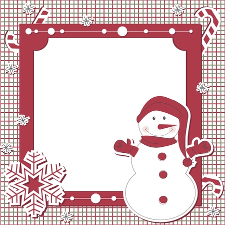 Christmas and New Year scrapbook card with snowmanのイラスト素材