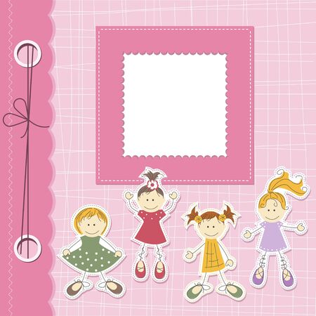 Vector girl scrapbook card with cartoon girls and place for textのイラスト素材