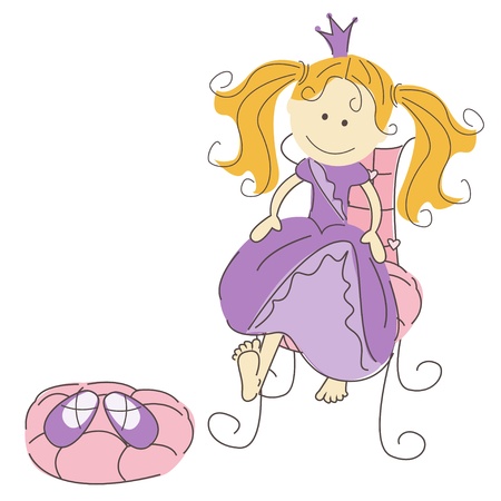 illustration of a princess and magic shoes isolated on white backgroundのイラスト素材