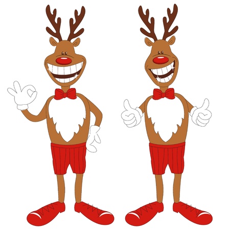 Vector illustration of cartoon Christmas reindeer, isolated white backgroundのイラスト素材