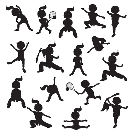 Silhouettes of children goes in for sportsのイラスト素材