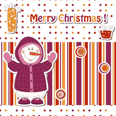 Christmas greeting card with cartoon  snowmanのイラスト素材