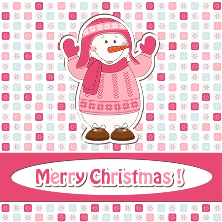 Christmas greeting card with cartoon  snowmanのイラスト素材