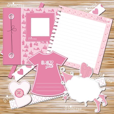  Greeting scrapbook card  for girl on a wood backgroundのイラスト素材