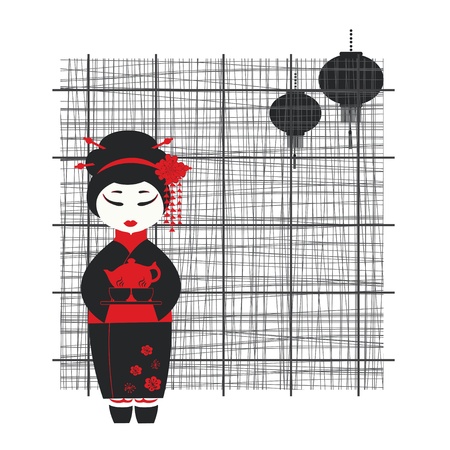 illustration of a geisha girl . Tea ceremonyのイラスト素材