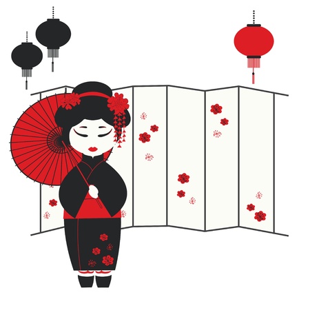 illustration of a geisha girl with umbrellaのイラスト素材