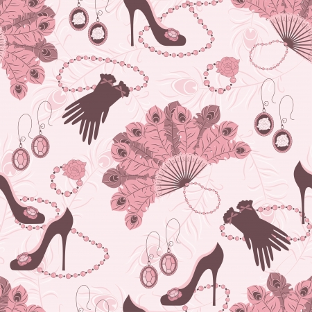 Retro fashion seamless  pattern  with women accessory  Hand drawing のイラスト素材