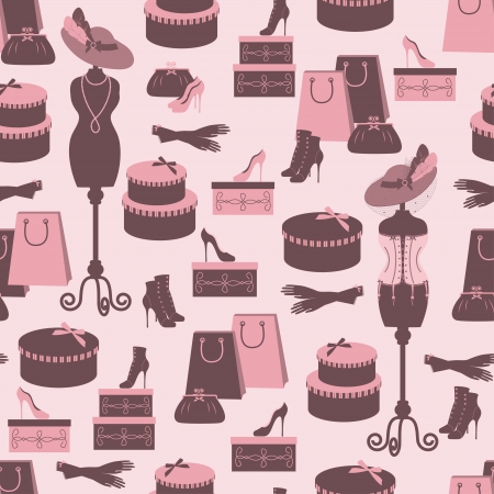 Retro fashion seamless  pattern  with women accessory  Hand drawing のイラスト素材