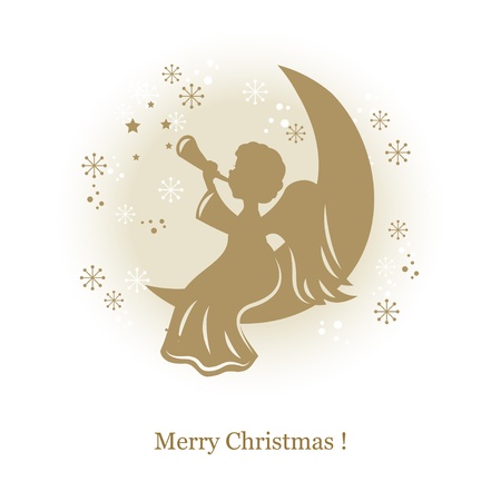 Little cute angel with flute on a moon. Hand drawing illustrationのイラスト素材