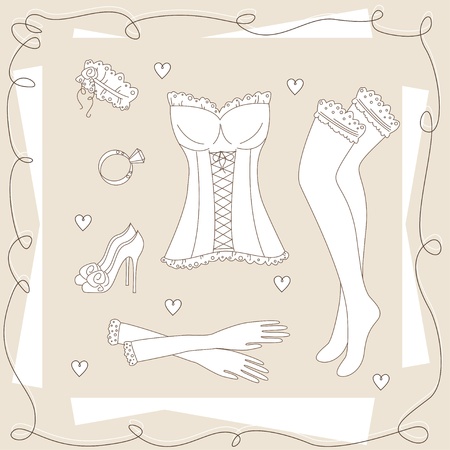 Set of ladies clothes. Hand drawing illustration.のイラスト素材