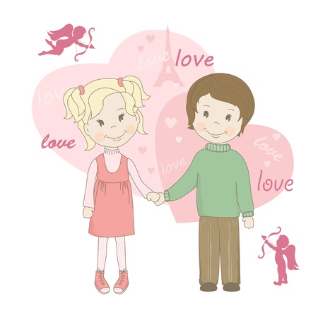 Boy and girl , Valentine s day greeting card のイラスト素材