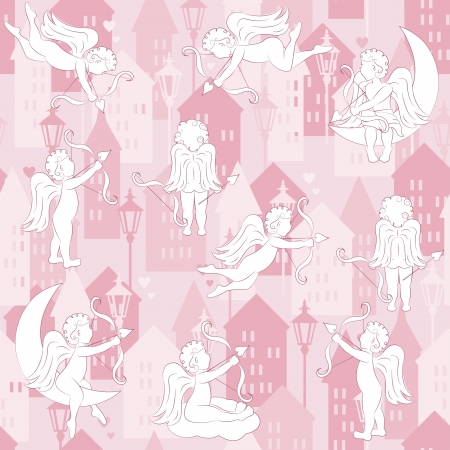 Sweet Home seamless pattern with cupid, vector illustrationのイラスト素材
