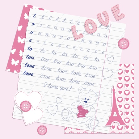 Valentines dayscrapbooking card, hand drawnのイラスト素材
