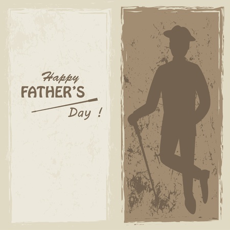 Happy Father s day   Retro vector illustration of silhouette elegant man with stick and text and textのイラスト素材