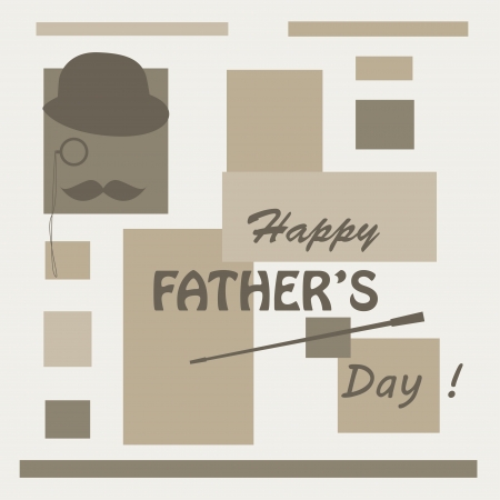Happy Father s day   Retro vector illustration of bowler, mustaches,  stick , monocle and textのイラスト素材