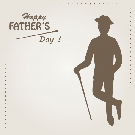 Happy Father s day   Retro vector illustration of silhouette elegant man with stick and text and textのイラスト素材