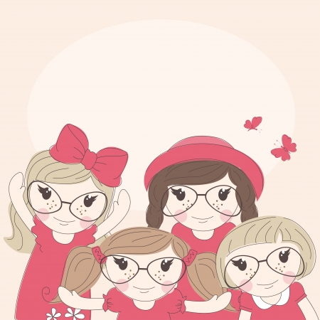 Cute little girls  Best friends illustrationのイラスト素材