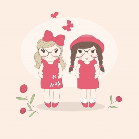 Two cute little girls  Best friends illustrationのイラスト素材