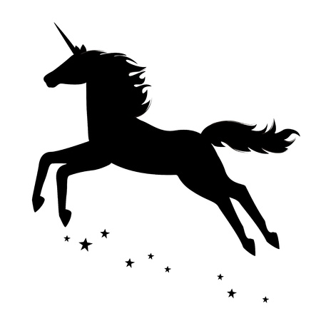 Silhouette of a beautiful  magical unicorn. illustration isolated on white background.のイラスト素材