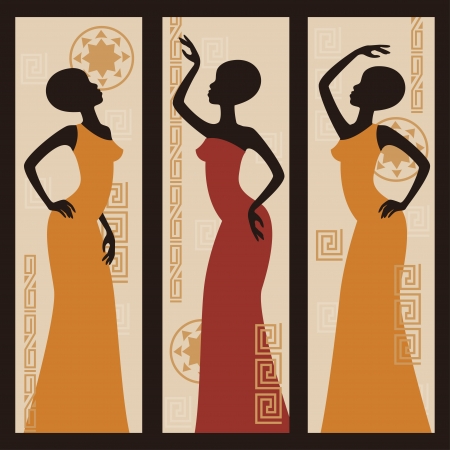 Beautiful African American women  Triptych のイラスト素材
