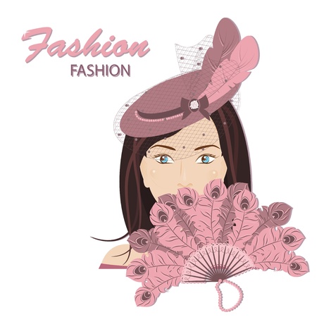 The fashionable young lady in a hat with feathers  のイラスト素材