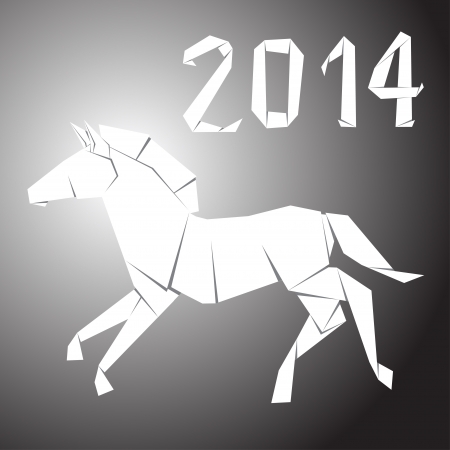  Christmas background  Happy 2014 New Year   Horse origami made of paper on black background のイラスト素材