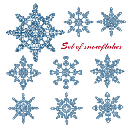 Set of decorative snowflakes isolated on whiteのイラスト素材