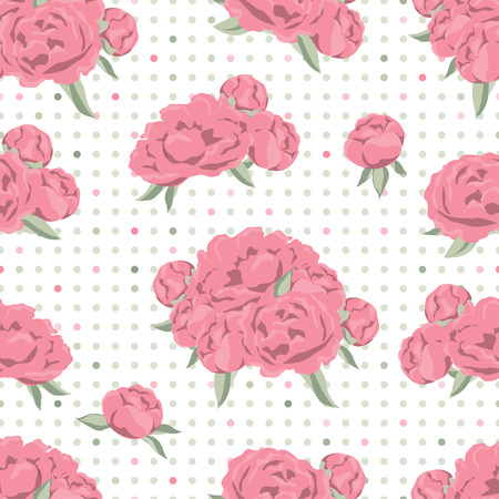 Seamless pattern with beautiful peony flowers on spotted backgroundのイラスト素材