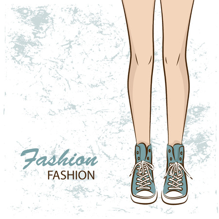 Female slim legs in the sneakers  Vectorのイラスト素材