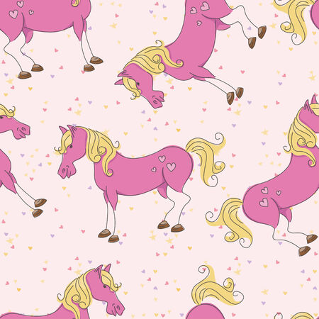Colorful seamless pattern with comic pink horse  のイラスト素材