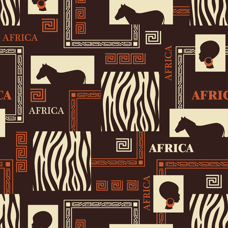 African design   Seamless pattern with skin of zebra and ethnic simbols のイラスト素材