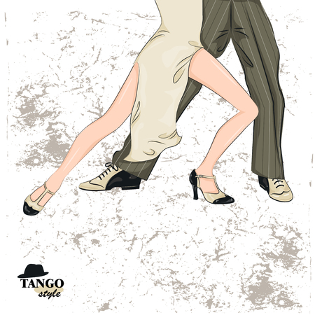 Couple dancing tango. Illustration of man's and female legs. paperのイラスト素材