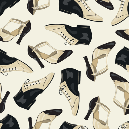 Seamless pattern of elegant women's and man's shoes. Argentine tango, dance shoes.のイラスト素材