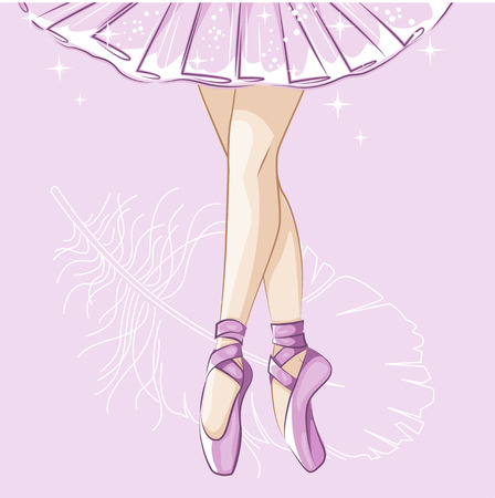 Beautiful ballerina in classical tutu. Slender legs in ballet slippers, pointe shoes. Hand drawn illustration.のイラスト素材