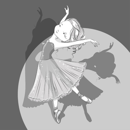 Beautiful ballerina in classical tutu .  Black and white. Slender legs in ballet slippers, pointe shoes. Hand drawn illustration.のイラスト素材