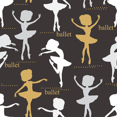 Pattern with silhouette of ballerinas. Retro seamless pattern. Hand drawn illustration.のイラスト素材