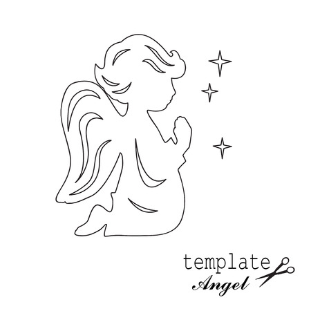 Template angel for cut of laser or engraved. Stencil for paper, plastic, wood, laser cut acrylic. Decoration for windows, wall and interior design. Cute Christmas decorations.のイラスト素材