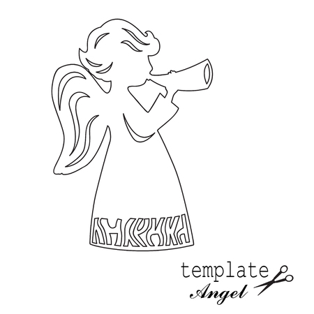 Template angel for cut of laser or engraved. Stencil for paper, plastic, wood, laser cut acrylic. Decoration for windows, wall and interior design. Cute Christmas decorations.のイラスト素材