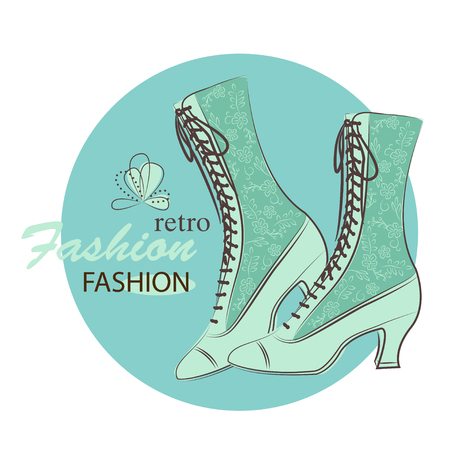 Retro fashion woman shoes. Hand drawing illustration.のイラスト素材