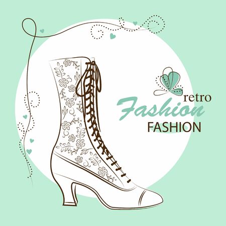 Retro fashion woman shoes. Hand drawing illustration.のイラスト素材