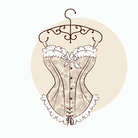 Vector illustration with magnificent corset which is embroidered with paisley ornament.のイラスト素材